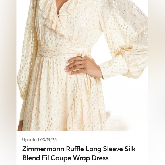 STUNNING Zimmermann Cream Long Sleeve Wrap Dress with Shining Gold Accents - Picture 12 of 16